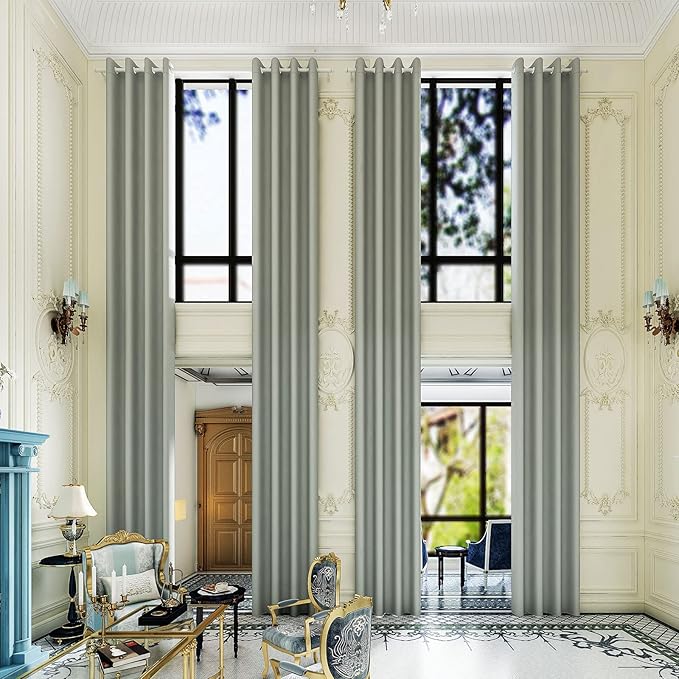 Extra Long Blackout Curtains - 2 Story High Living Room Drapes - Tall Curtains for High Ceiling or Long Window - 144 156 168 192 204 216 240 Inch 12ft-20ft Length(1 Panel,Grey, 100″x168″)