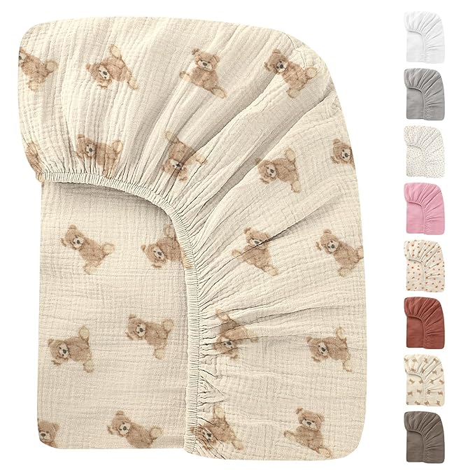 100% Organic Cotton 52x28 Inches Muslin Crib Sheets Fitted Crib Mattress Sheet for Baby Girls & Boys, Soft Boho Neutral Toddler Bedding Bed Sheets Fits Well Standard Size Crib Mattress 28x52 Inches