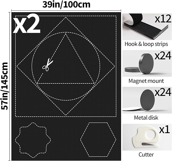 100% Blackout Window Cover, Portable Magnetic Black Out Curtains for Window, Black Out Shades No Drill Cuttable Blackout Blinds for Bedroom, RV, Nursery, Media Room, 39x57 inch, 2Pack