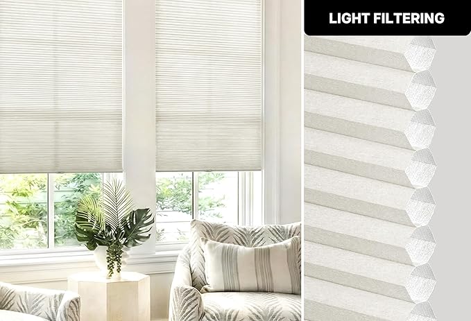 LazBlinds Cordless Cellular Shades, No Tools No Drill Light Filtering Honeycomb Shades Pleated Blinds for Windows, 37'' W x 64'' H, Dovy Grey