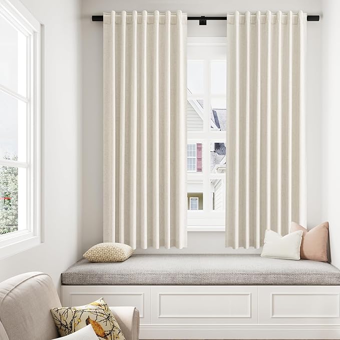 Guken 100% Blackout Curtains 63 Inch Length 2 Panels Set for Living Room Bedroom Back Tab Thermal Insulated Black Out Linen Drapes Room Darkening Window Curtains 63 Inches Long