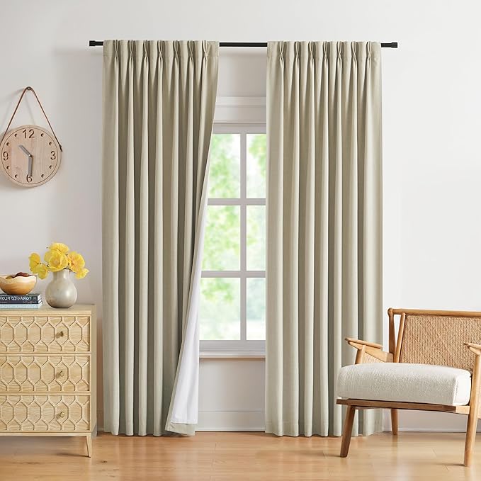 WEST LAKE 72 Inch Sand Pinch Pleated Full Blackout Curtain Panels,French Pleat Linen Blended Room Darkening Drapes,Modern Window Treatment for Bedroom Living Room,40" Wx72 L(Pack of 2)