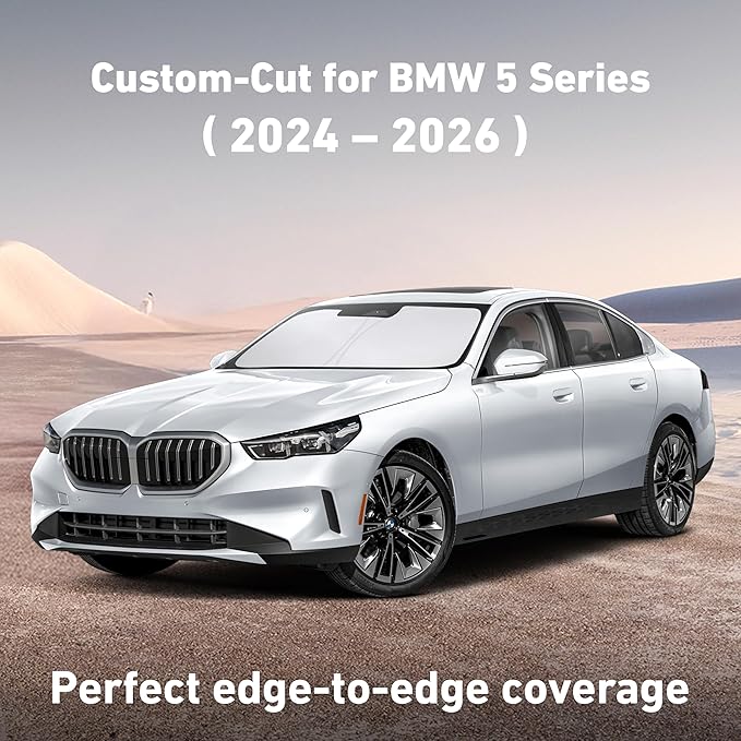 Econour Windshield Sunshade for BMW 5 Series 2024 2025 2026, Sun Visor for Front Windshield & Window Sun Shade Cover, UV Heat Blocker & Protector, Car Accessories