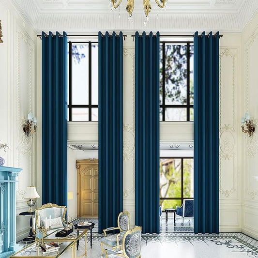 Extra Long Blackout Curtains - 2 Story High Living Room Drapes - Tall Curtains for High Ceiling or Long Window - 144 156 168 192 204 216 240 Inch 12ft-20ft Length(1 Panel,Navy, 100″x168″)