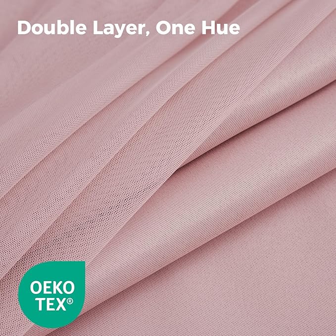 100% Blackout Curtains for Bedroom, Double Layer Pink Curtains, Black Out Curtain 108 inch Long with Sheer Overlay for Living Room, Room Darkening Window Drapes with Grommet, 52" W x 108" L