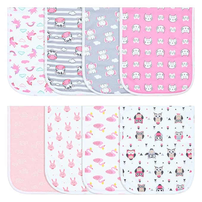 Hakochia Burp Cloths for Baby Boy & Girl Organic Cotton Large Unisex Burp Clothes Extra Absorbent Soft Neutral Burping Rags Spit Up Cloth Sets for Newborns 8 Pack