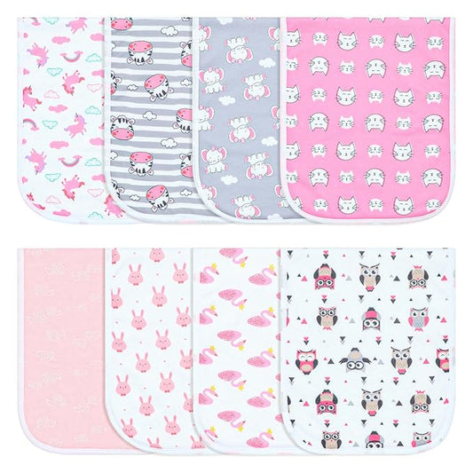 Hakochia Burp Cloths for Baby Boy & Girl Organic Cotton Large Unisex Burp Clothes Extra Absorbent Soft Neutral Burping Rags Spit Up Cloth Sets for Newborns 8 Pack