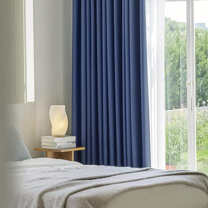 FMFUNCTEX 100% Blackout Curtains for Bedroom, Navy Blue Curtains 108 Inches Long Textured Thermal Insulated Curtains for Living Room Drapes, Black Out Drapery Grommet Room Darkening 2 Panels
