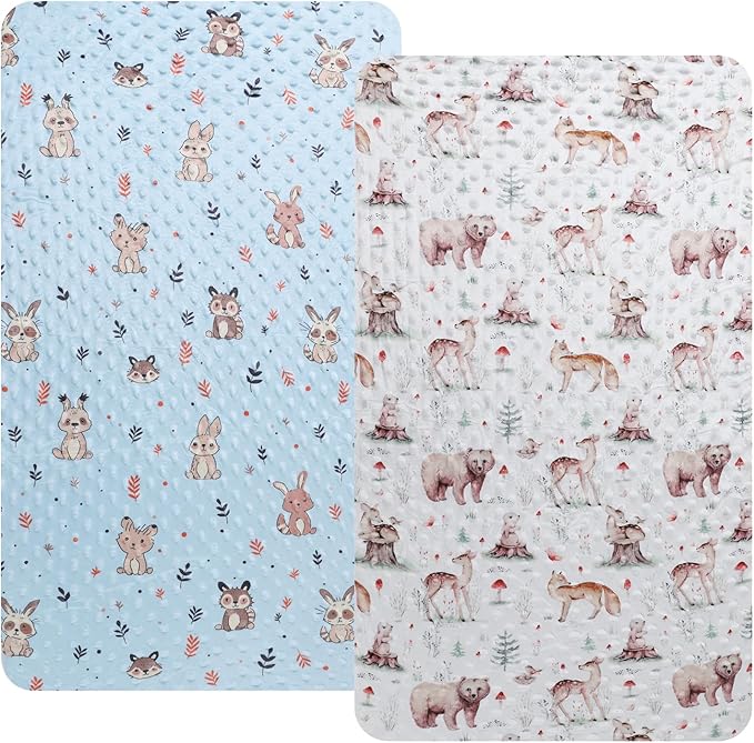 Dot Bassinet Sheet Set 2 Pack Stretch Fitted 35"x21" Bedside Bassinet Sheets,Ultra Soft, for Baby Girls and Boys Rabbit,Fox Deer Bear