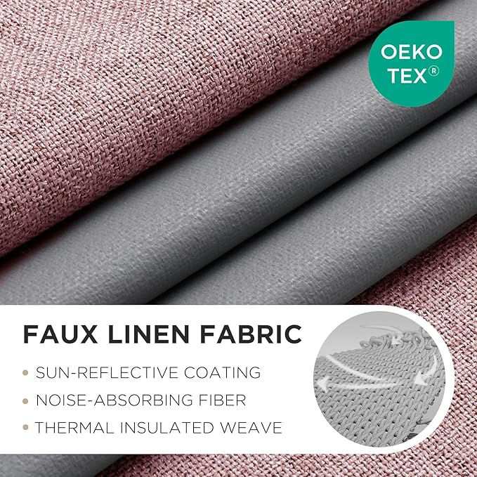 Joydeco Blackout Curtains 72 Inches Long 2 Panels Burg, Room Darkening Curtains for Bedroom, 100% Black Out Textured Thermal Drapes Privacy Protection 2 Panels Set(W52 x L72 Inch, Pink)