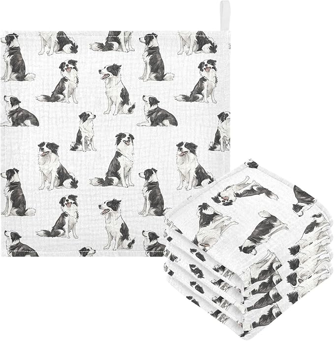 vvfelixl Baby Muslin Washcloths Border Collies Poses Baby Burp Cloths Cotton Babys Face Towel for Newborn Infants Boys Girls Soft and Absorbent 11.8 X 11.8 in, 3 Pack