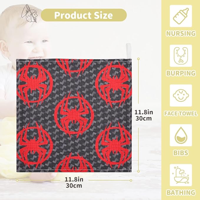 vvfelixl Red Spiders Silhouettes Baby Burp Cloths Baby Muslin Washcloths for Boys Girls Cotton Baby Face Towel for Newborn Infants Soft and Absorbent 11.8 X 11.8 in, 5 Pack