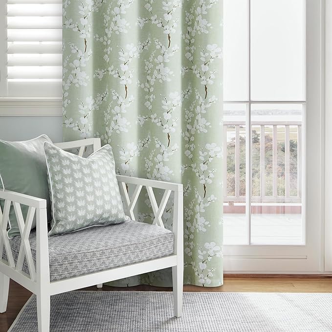 FMFUNCTEX Green Kitchen Valance Curtain for Windows Bathroom Living Room Bedroom, Blossom Blackout Window Valance Thermal Insulated Rod Pocket Valance Curtains, 50" W x 18" L, Sage Green and White