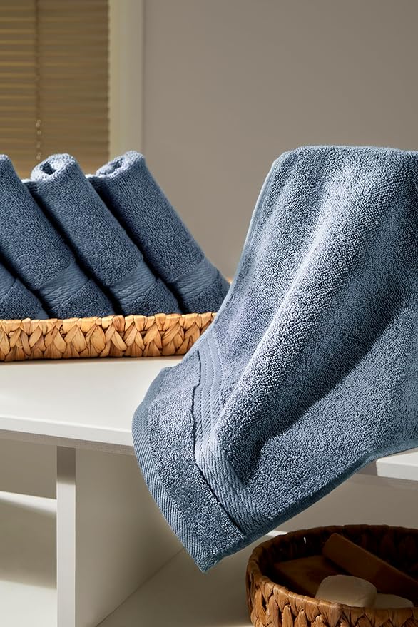 Ozdilek 6-Piece Washcloth Set 13x13 100% Turkish Cotton, 600 GSM, Soft, Gentle on Sensitive Skin, Multi-Purpose Use, Washable, Reusable, Ideal for Baby Care & Spa 6 Towels (Ocean Blue)