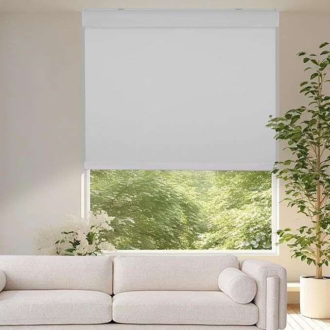 Allesin 100% Blackout Cordless Roller Shades for Windows, Free-Stop Shades, Thermal Insulated, UV Protection, Waterproof Fabric, Easy to Install for Home, Office, Bathroom (White 45 x 72)