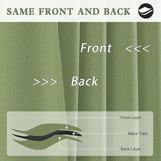 DUALIFE Sage Green Blackout Curtains 63 Inch Length for Bedroom Rod Pocket Back Tab Linen Drapes Thermal Insulated Sun Blocking Living Room Light Sage Green 2 Panels Set 50 Inch Wide by 63 Inch Long