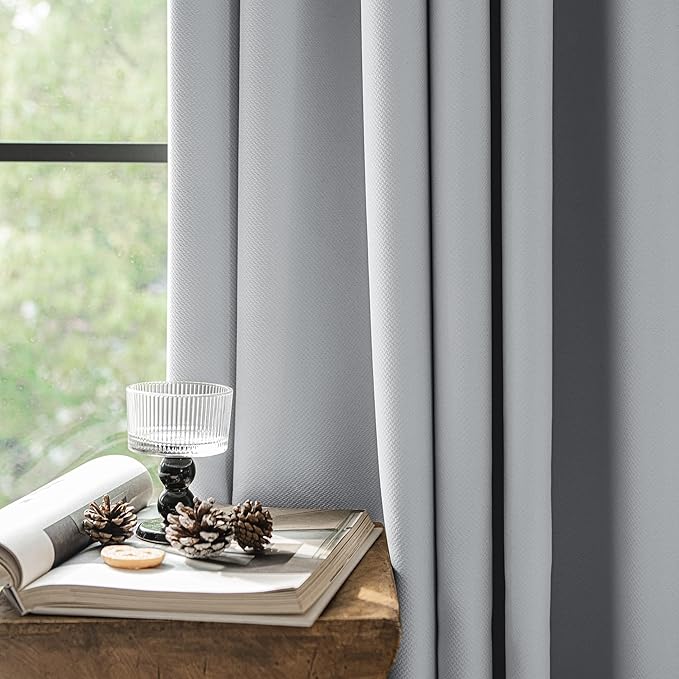 FMFUNCTEX 100% Blackout Curtains for Bedroom, Light Grey Curtains 54 Inches Long Textured Thermal Insulated Curtains for Living Room Drapes, Black Out Drapery Grommet Room Darkening 2 Panels