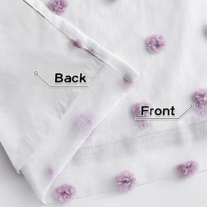MYSKY HOME 100% Blackout Curtains for Living Room 95 Inch Long Total Light Blocking Curtains for Sliding Door 2 Panels Grommet Room Darkening Girls Bedroom Drapes with Purple Pom Pom Sheer 52 x 95 in
