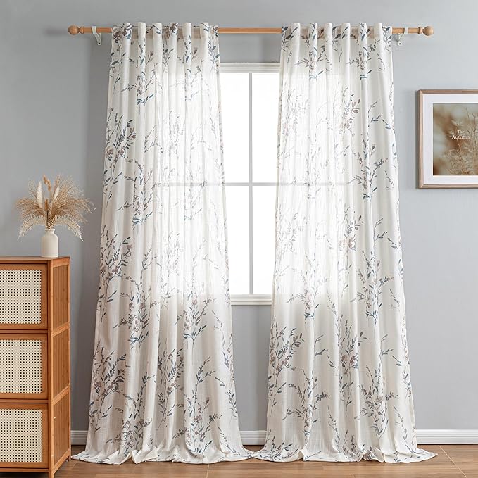 MYSKY HOME Extra Long Curtains 2 Panel Sets for Living Room Sheer Curtain Panels Farmhouse Style Flax Linen Polyester Blend Texture for Home Decor Light Soften Privacy Drapes, 50'' x108'', Navy Blue