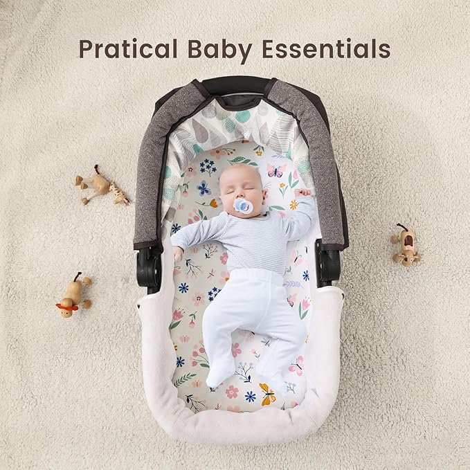 david's kids 3 Pack Bassinet Sheets, Ultra Soft Breathable Comfortable Baby Sheet Set for Boys Girls Neutral, Univeral Fit for Most Cradle and Bassinet Mattress, Floral & Butterfly