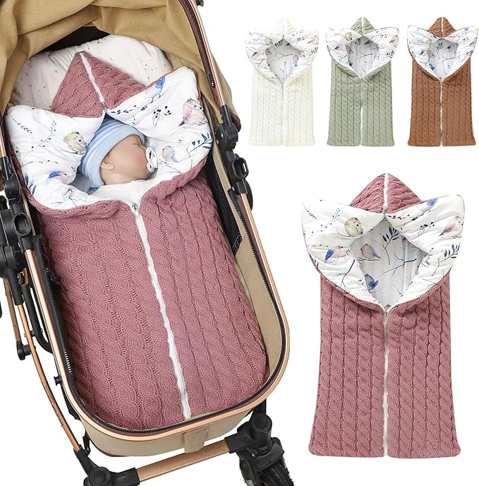 Yanmucy Baby Swaddle Blanket Multifunction Wrap Knitted Sleeping Bag Newborn Baby Receiving Blankets Stroller Wrap for 0-12 Months (Pink)