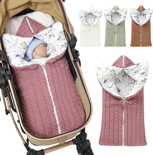 Yanmucy Baby Swaddle Blanket Multifunction Wrap Knitted Sleeping Bag Newborn Baby Receiving Blankets Stroller Wrap for 0-12 Months (Pink)