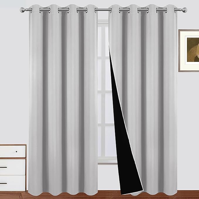 LEMOMO Blackout Curtains 52 x 84 Inch Light Grey Curtains 2 Panels Darkening Thermal Insulated Bedroom Curtains