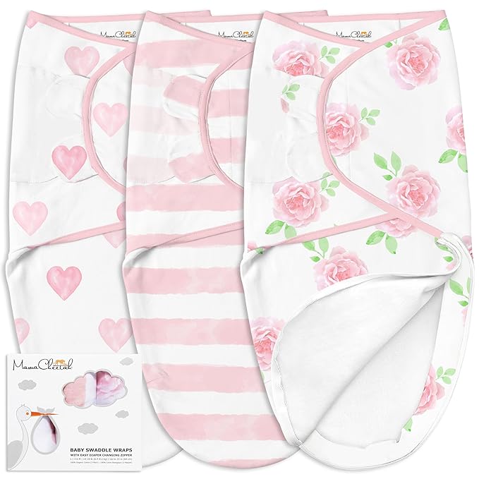 Mama Cheetah Preemie Swaddle Sack, Organic Swaddling Sleep Sacks for Preemies, Swaddle Blanket Wrap, Easy Swaddles for Premature Baby Girl 4-7 lbs, Newborn Essentials, 3-Pack, Cotton