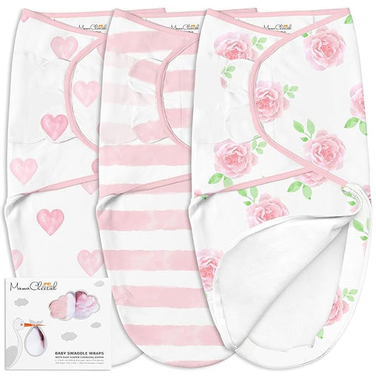 Mama Cheetah Preemie Swaddle Sack, Organic Swaddling Sleep Sacks for Preemies, Swaddle Blanket Wrap, Easy Swaddles for Premature Baby Girl 4-7 lbs, Newborn Essentials, 3-Pack, Cotton
