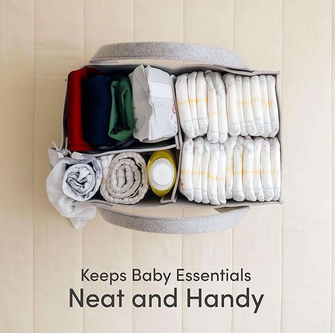 PUTSKA Baby Diaper Caddy Organizer - Nursery Storage Basket for Diaper Station, Baby Basket Shower Gift List and Registry Must-Have, Newborn Essentials, Nursery Decor for Boy or Girl - Grey, Large