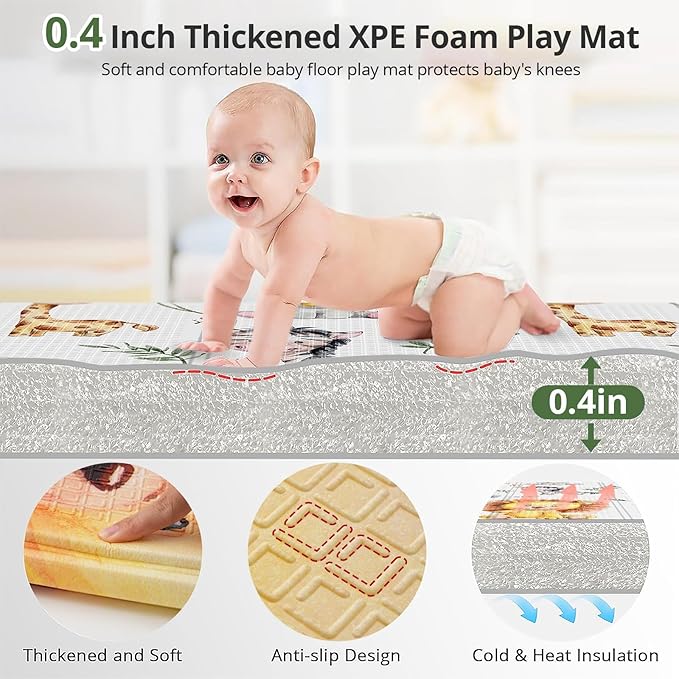 71x59 Baby Play Mat for Floor, Foldable and Foam Babies Activity Tummy Time Playmat, Waterproof & Anti-Slip Crawling Mats, Kids Non Toxic Foam Thick Play Mat for Baby, Toddlers,Lion,71x59