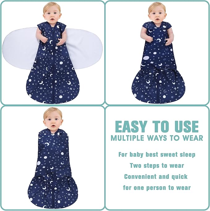 BSTOPPT Newborn Sleep Sack Baby Swaddle,Swaddle me 0-3 Month,3-Way Adjustable Wearable Blanket,100% Rayon Cotton Swaddling Sleeping Bag，TOG 0.5 (Starry Sky, 0-3 Months)