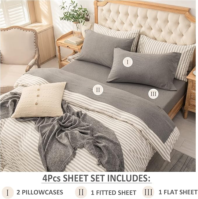 PURE ERA Jersey Knit 4pc Bed Sheet Set 100% T-Shirt Heather Cotton Super Soft Comfy Breathable Fits Mattress Up to 20" Extra Deep Pocket (Heather Dark Grey, King)