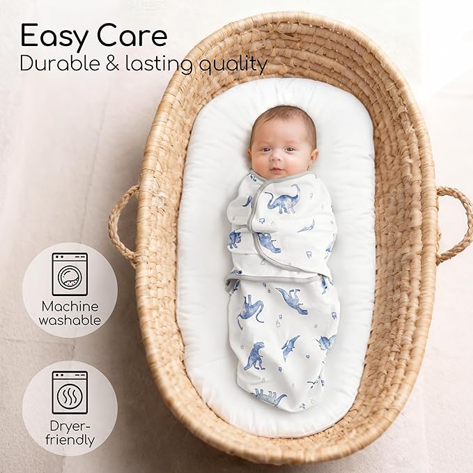 Baby Swaddles for Newborn Organic Cotton,Soft & Snug Newborn Velcro Swaddle 0-3 Months Sleep Sack Helps Calm Startle Reflex, 2-Pack Wrap Nursery Swaddling Blankets Blue Dinosaur