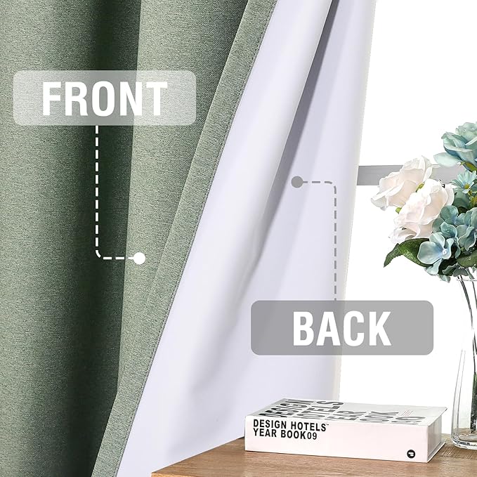 H.VERSAILTEX 100% Blackout Curtains for Bedroom Thermal Insulated Linen Textured Curtains Full Light Blocking Drapes Living Room Curtains 2 Panel Sets, 52x108 Inch, Heather Sea Foam(Not Solid)