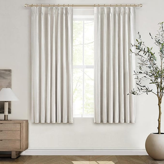 Birch 54 Inches Length Small Darkening Curtains for Kids/Boys/Teens Rooms/Bedroom 2 Panels Set, Pinch Pleated Warm Ivory Thermal Short Blackout Drapes Butter Cream Window Burg Cute Decor (40"Wx54"L)