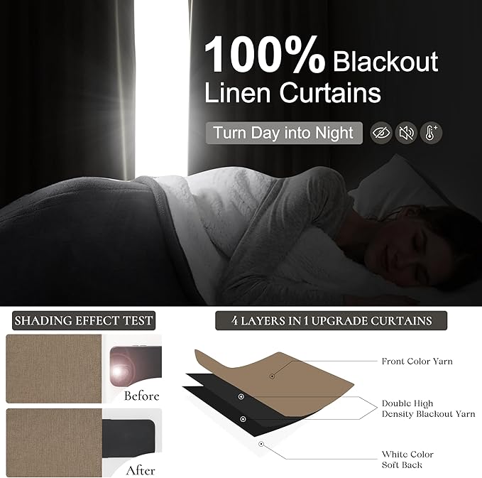 RustBrown Linen Pinch Pleated Curtains 102 Inches Long Heavy Duty Thermal Insulated Extra length Burg for Dining Room Cottage Total Blackout 48/60/72 Wide Window Treatments Drapes with Hook 2 Panels