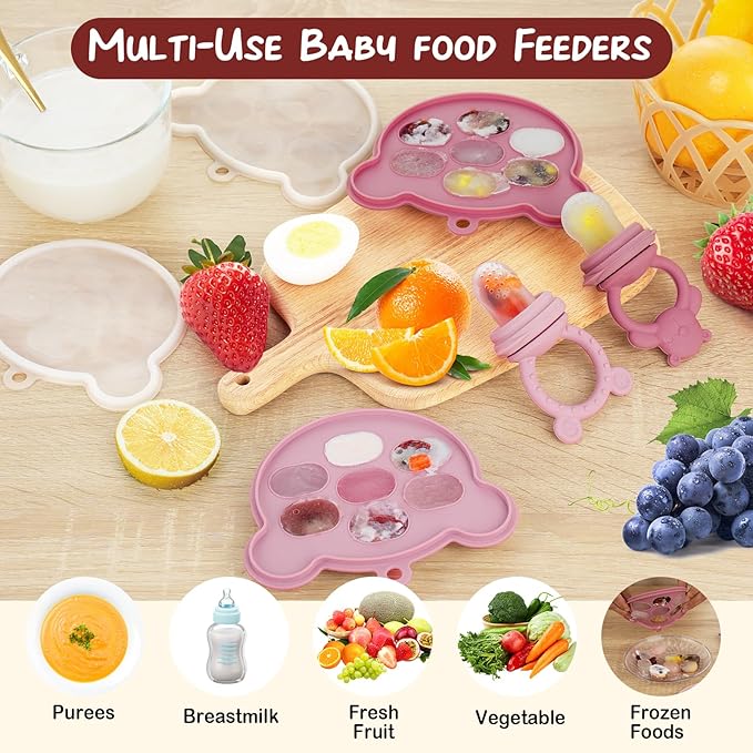 Baby Breastmilk Popsicle Molds & Baby Fruit Feeder (6 Pack), WAJIAYON Infant Food Freezer Tray Storage Containers, Silicone Teething Pacifier Feeder and Teether for Babies
