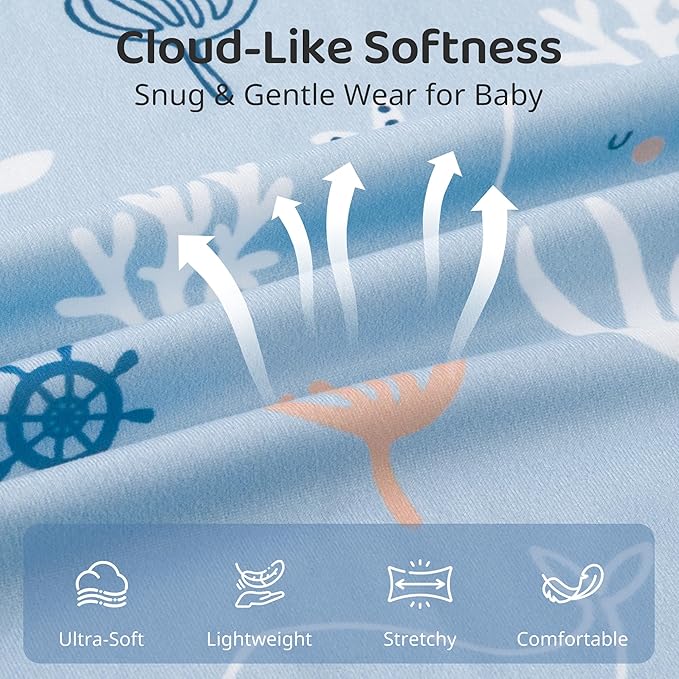 FIEMOL Baby Sleep Sack 0-6 Months, 0.5 TOG Wearable Blanket for Baby Boy and Girl, 2-Way Zipper Newborn and Infant Sleeping Bag 2 Pack, Lightweight Sleep Sacks Blue Whale（Small）