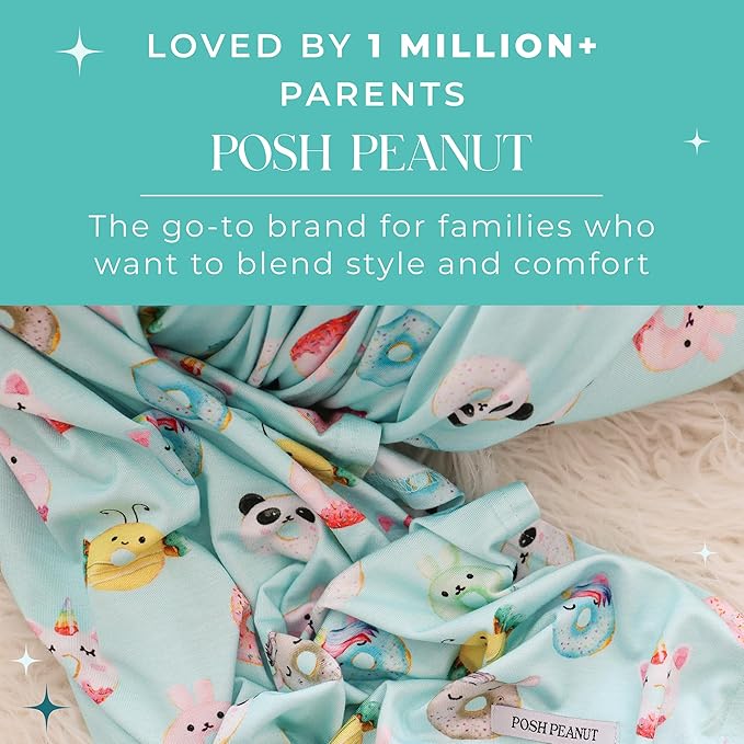 Posh Peanut Swaddle Blanket & Headband Set – Viscose from Bamboo Stretchy Baby Swaddle for Newborn Girls, Receiving Blanket or Nursing Cover