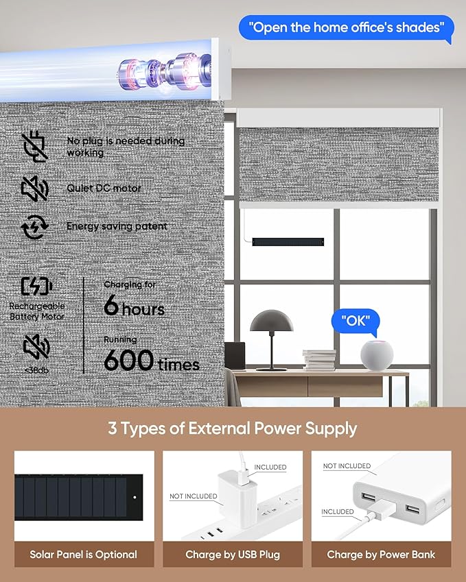 Kincmo Motorized Blinds with Remote,100% Blackout Motorized Roller Shades Work with Apple Homekit,Alexa,Google, Custom Electric Blinds with App,Voice Control (Aqua Waves Grey)