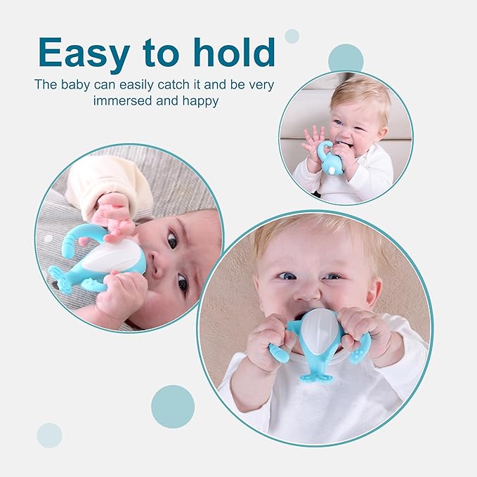 Best Teething Toys for 4Months,Smily Mia Narwhal Baby Teether for 3-6 6-12M, Teething Relief Toys, Food Grade Silicone Teether Baby Toys, Sensory Toys for Teething Babies, Baby Essential, Blue