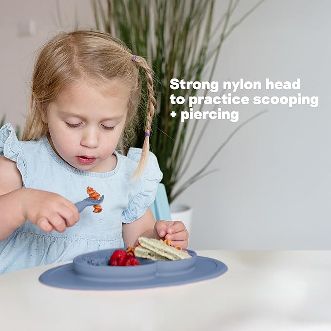 ezpz Mini Utensils - 12 Months+ (Fork & Spoon in Blush) - 100% BPA Free Fork and Spoon - Toddler Utensils - Designed by a Pediatric Feeding Specialist