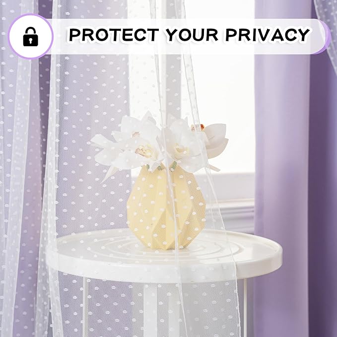 MYSKY HOME Cute Lilac Curtains for Girls Bedroom & Nursery Kids Purple Lavender Blackout Curtains Double Layer with Polka Dots Sheer, Grommet Tops, 52x95 Inch, 2 Panels
