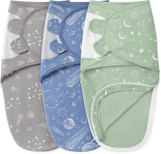 Baby Swaddles for Newborns with Zipper, 100% Cotton Newborn Swaddle Sack, 3 Pack Baby Swaddles 3-6 Months Swaddle Sleep Sack for Newborn Baby Boy Girl Green Constellation