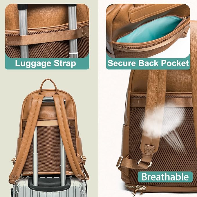 MOMINSIDE Diaper Bag Backpack, Diaper Bags Baby Diaper Bag 13 Pockets Leather Mini Baby Bag Backpack, Breast Pump Bag, 2 Insulated Pockets, Backpack Diaper Bag, Brown