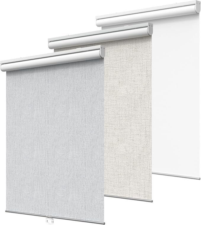 GENIMO 100% Blackout Roller Window Shades, Window Blinds Cordless with Thermal Insulated, UV Protection Fabric, Mini Door Blinds for Home, Office, Bedroom, Easy to Install, Light Grey, 32" W X 72" H