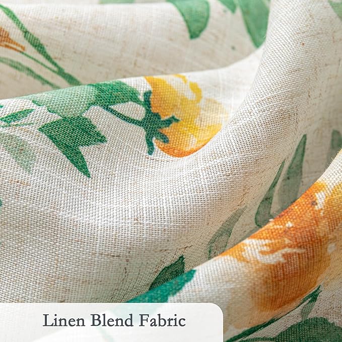MYSKY HOME Linen Floral Long Curtains 95 Inch Length 2 Panels Set, Sage Green Curtains Semi Sheer Flower Printed Light Filtering French Country Window Curtain for Dining Room, 50" W Each Pane