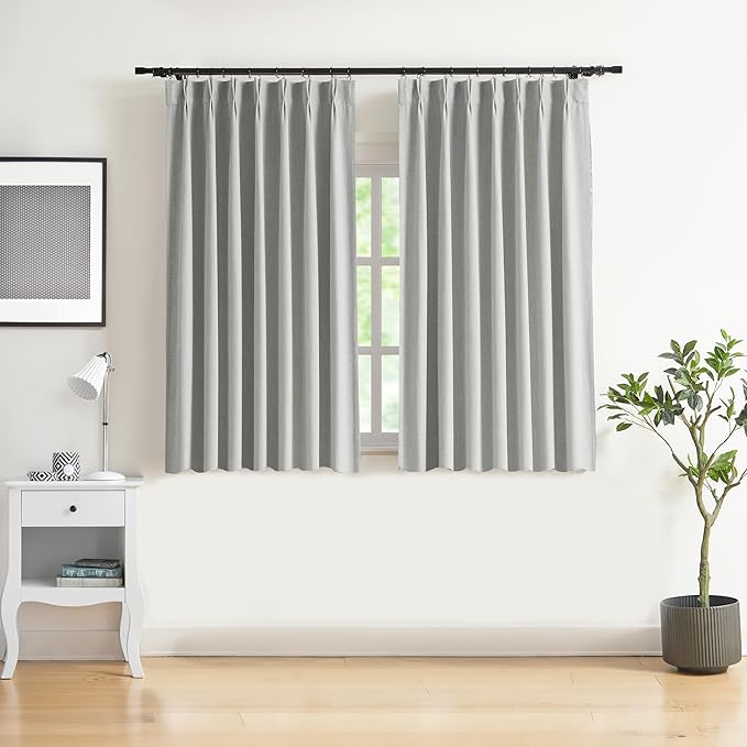 WEST LAKE 72 Inch Pinch Pleated Blackout Curtain Panels for Bedroom Living Room,Light Grey Linen Blended Room Darkening Drapes,Modern Window Treatment,Back Tabs Hooks,40" Wx72 L(Pack of 2)