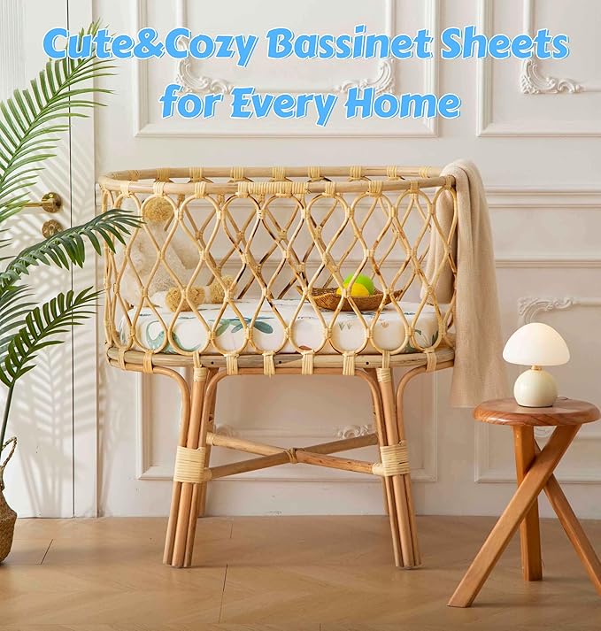 SDY Jersey Dinosaur Bassinet Sheets for Baby Boys and Girls,32 "x 16 "x 4", 2 Pack, Cute Kawaii Standard Oval/Retangle Fitted Bassinet Sheets for Toddler,Super Soft Breathable
